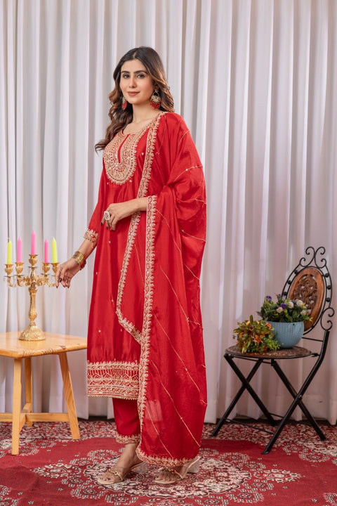 New Designer Party Wear Look Pure Chinnon Silk Stitched Suit