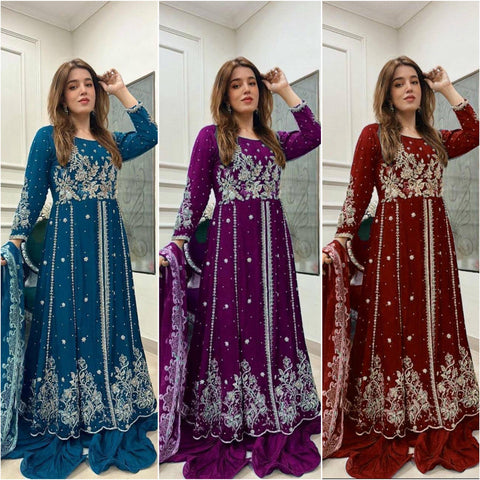 Fully Stitched Sequence Embroidered Georgette Anarkali Gown