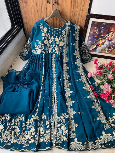 Fully Stitched Sequence Embroidered Georgette Anarkali Gown