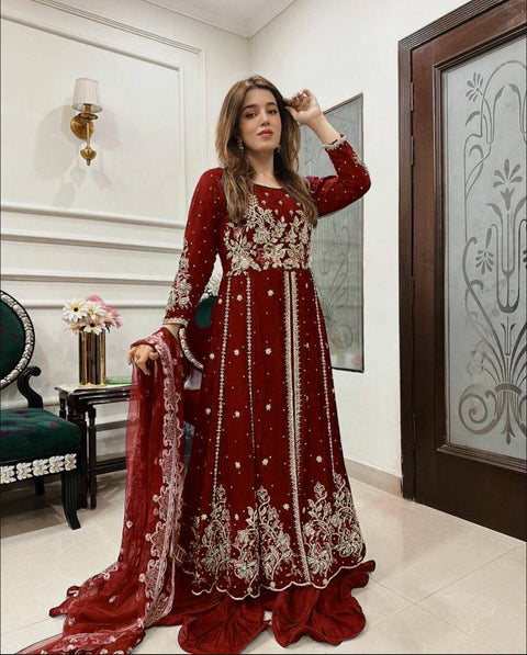 Fully Stitched Sequence Embroidered Georgette Anarkali Gown