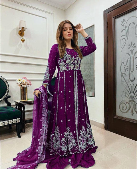 Fully Stitched Sequence Embroidered Georgette Anarkali Gown