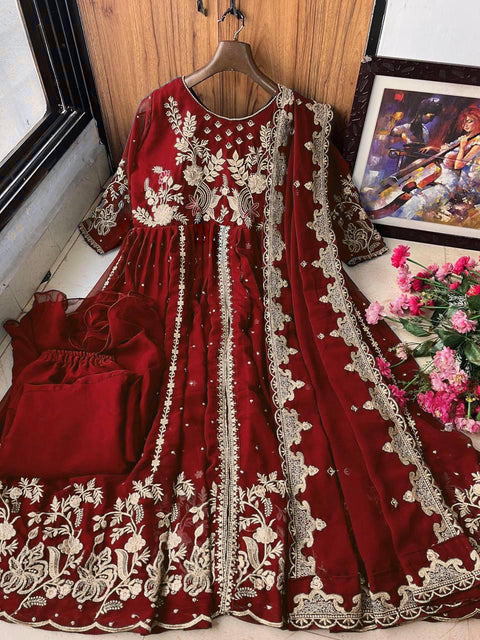 Fully Stitched Sequence Embroidered Georgette Anarkali Gown