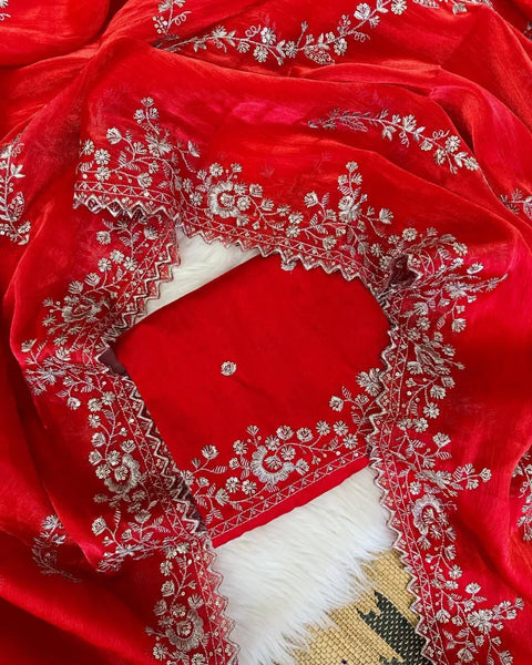 Beautiful Soft Zimmy Silk Sequence Emboridary Work Celebrity Inspired Sarees.