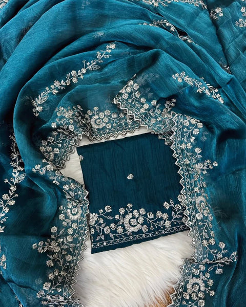 Beautiful Soft Zimmy Silk Sequence Emboridary Work Celebrity Inspired Sarees.
