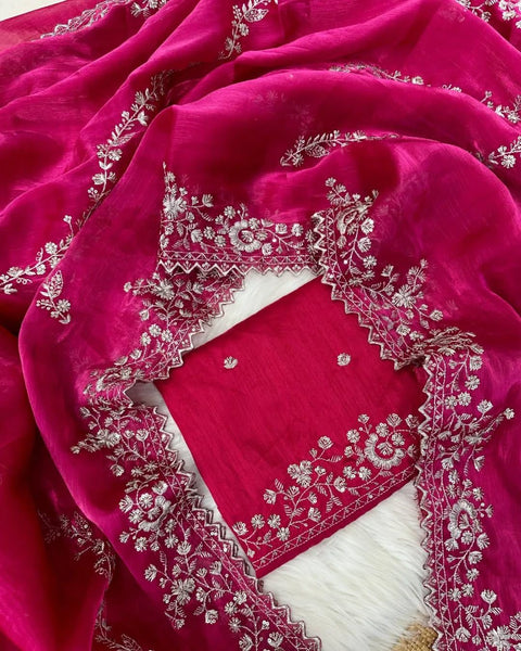 Beautiful Soft Zimmy Silk Sequence Emboridary Work Celebrity Inspired Sarees.