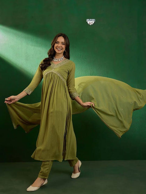 Beautiful Designer Heavy Cotton Kurti Pant With Dupatta