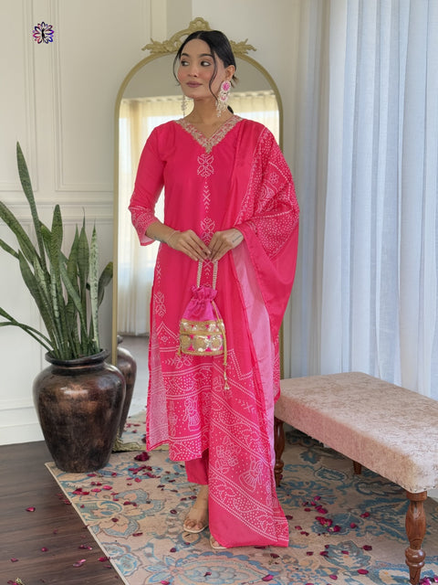 Floral Embroidered Sequinned Kurti with Trousers & Dupatta