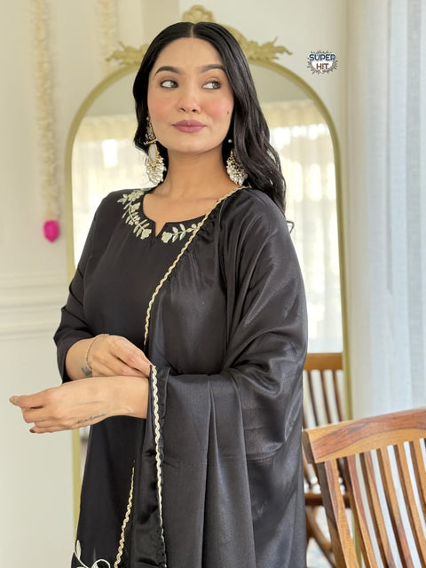 Rayon Slub Fabric Embroidered work Straight Cut Kurti Pant and Dupatta Suit