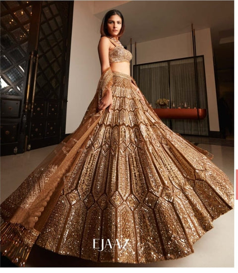 Embroidery Sequin Sweetheart Neck Antique Crystal  lehenga choli