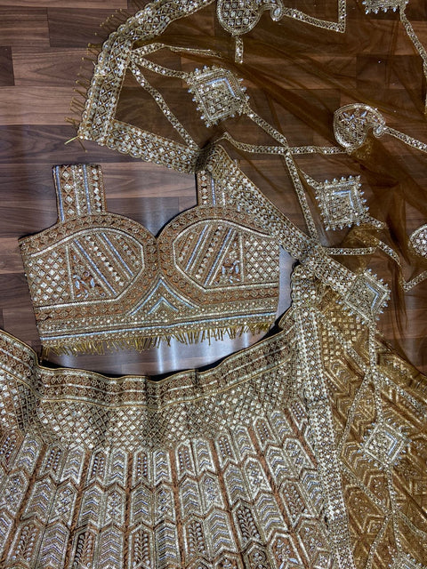 Embroidery Sequin Sweetheart Neck Antique Crystal  lehenga choli