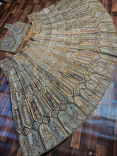 Embroidery Sequin Sweetheart Neck Antique Crystal  lehenga choli