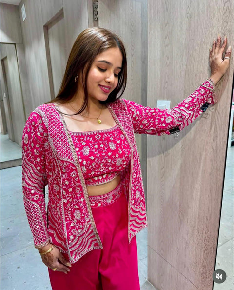 Designer Chinon Wholesale Party Wear Koti with palazzo Collection