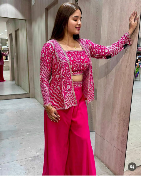 Designer Chinon Wholesale Party Wear Koti with palazzo Collection