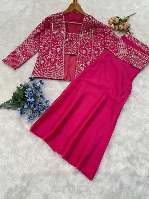 Designer Chinon Wholesale Party Wear Koti with palazzo Collection