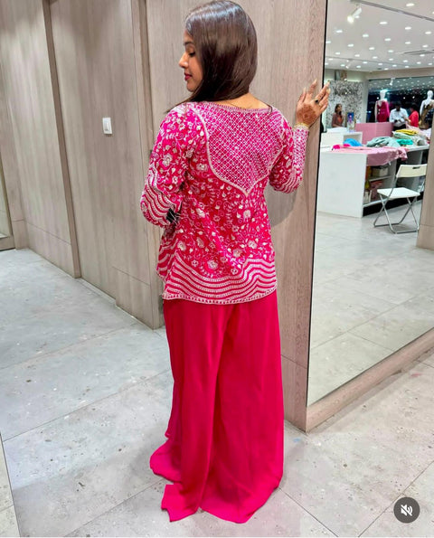 Designer Chinon Wholesale Party Wear Koti with palazzo Collection