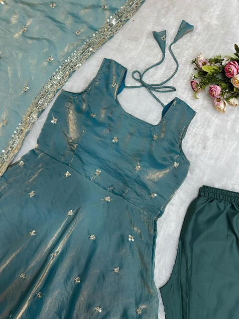 New Designer Party Wear Look Pure Chinon Silk Top Palazzo & Dupatta Suit