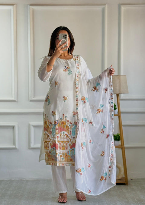 New Designer Collection in Pure Silk With Heavy Embroidery Work Stitched Suit