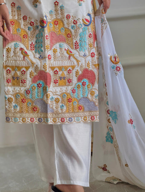 New Designer Collection in Pure Silk With Heavy Embroidery Work Stitched Suit