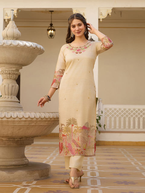 Embroidered Kurti With Printed Dupatta And pent