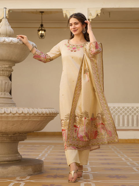 Embroidered Kurti With Printed Dupatta And pent
