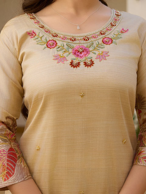 Embroidered Kurti With Printed Dupatta And pent