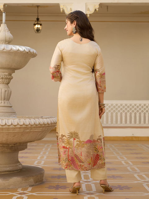 Embroidered Kurti With Printed Dupatta And pent