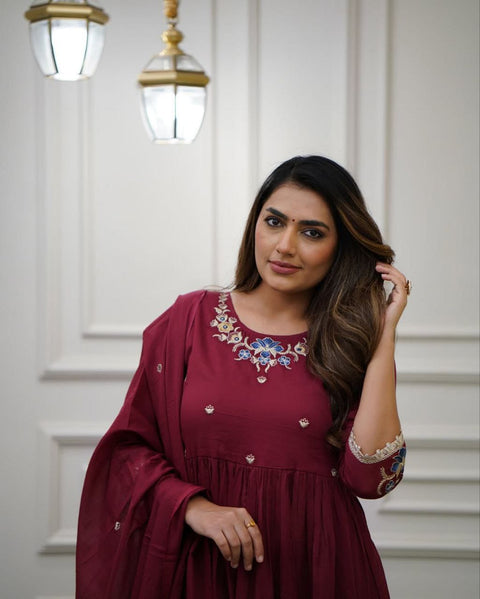 Viscose Silk Sequence Embroidered Straight Kurti  Pant with dupatta