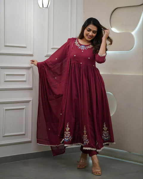 Viscose Silk Sequence Embroidered Straight Kurti  Pant with dupatta