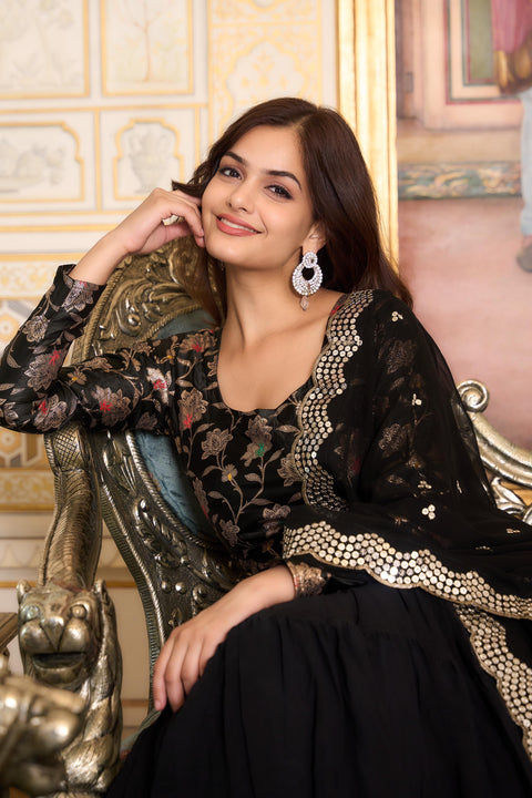Georgette Anarkali Gown With Embroidery Lace Dupatta