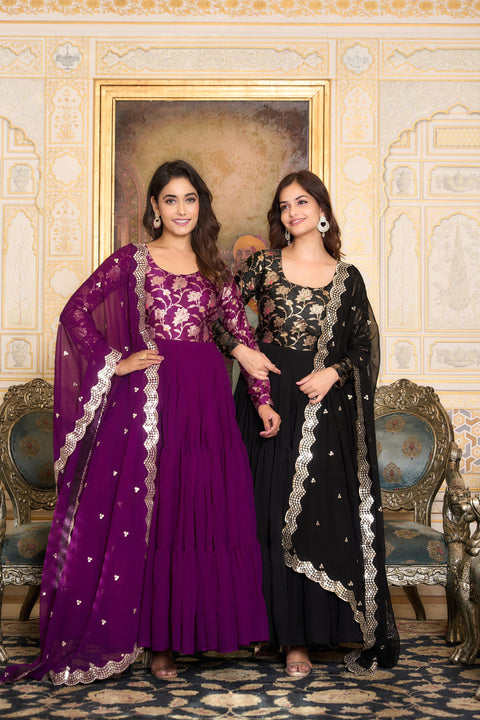Georgette Anarkali Gown With Embroidery Lace Dupatta