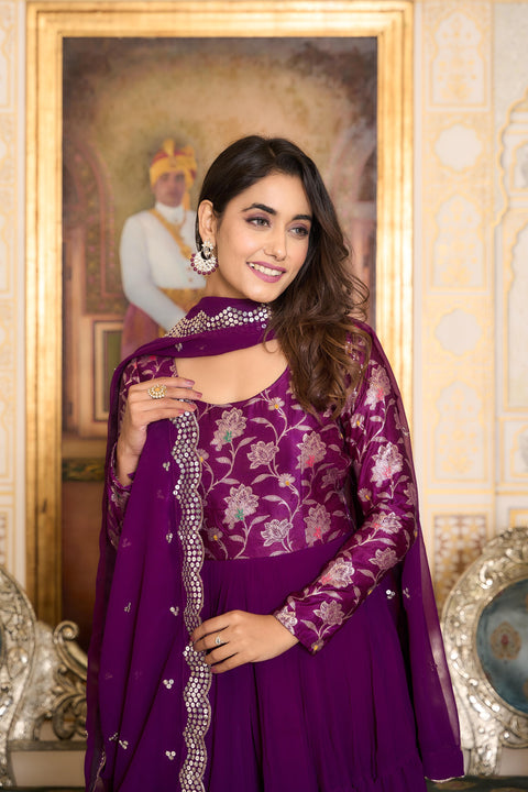 Georgette Anarkali Gown With Embroidery Lace Dupatta