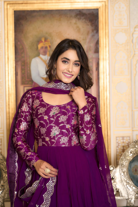 Georgette Anarkali Gown With Embroidery Lace Dupatta