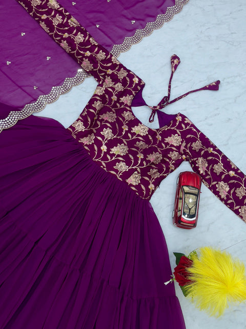 Georgette Anarkali Gown With Embroidery Lace Dupatta