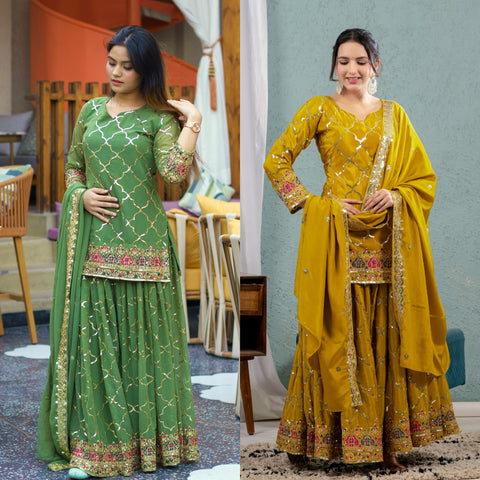 New Designer Party Wear Look Top , Sharara Plazzo and Dupatta