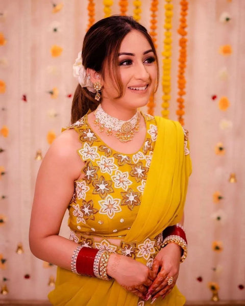 Designer Party Wear Lahenga Saree With Stitched Blouse And Also Belt Free.