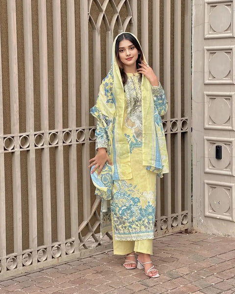 Cotton Embroidery patches with Printed Salwar Suit
