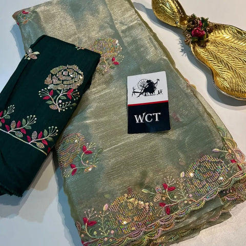 Beautiful soft designer silk saree with beautiful cutdana and sequins work