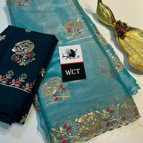 Beautiful soft designer silk saree with beautiful cutdana and sequins work