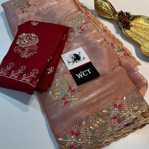 Beautiful soft designer silk saree with beautiful cutdana and sequins work