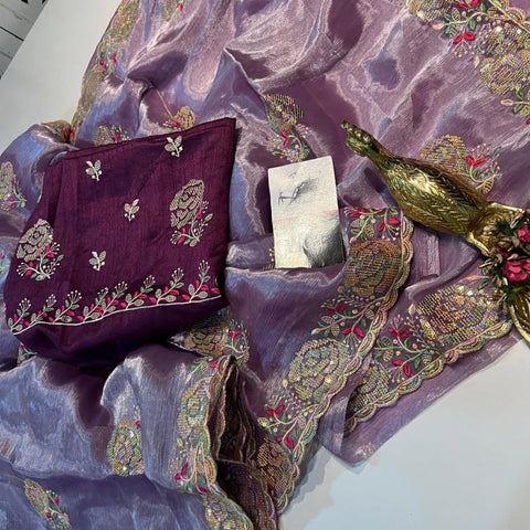 Beautiful soft designer silk saree with beautiful cutdana and sequins work