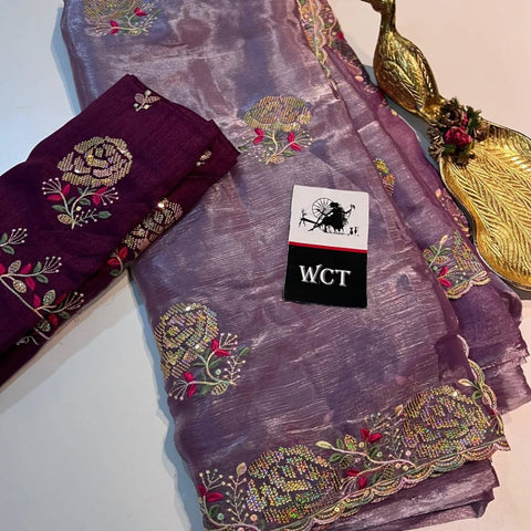 Beautiful soft designer silk saree with beautiful cutdana and sequins work