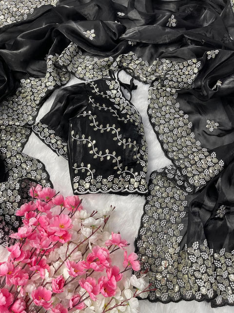 Pure soft jimmy choo silk sarees with sequence work