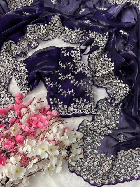 Pure soft jimmy choo silk sarees with sequence work
