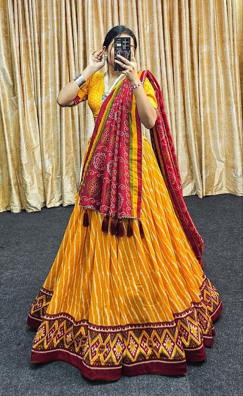 Woman Soft Dola Silk Bandhani Foil Print Lehenga Choli