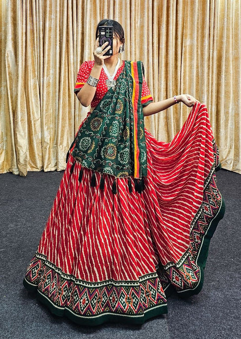 Woman Soft Dola Silk Bandhani Foil Print Lehenga Choli