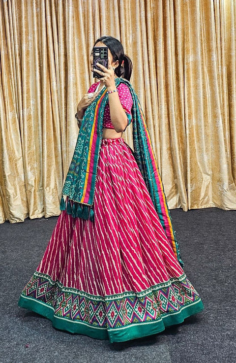 Woman Soft Dola Silk Bandhani Foil Print Lehenga Choli