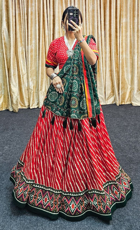 Woman Soft Dola Silk Bandhani Foil Print Lehenga Choli