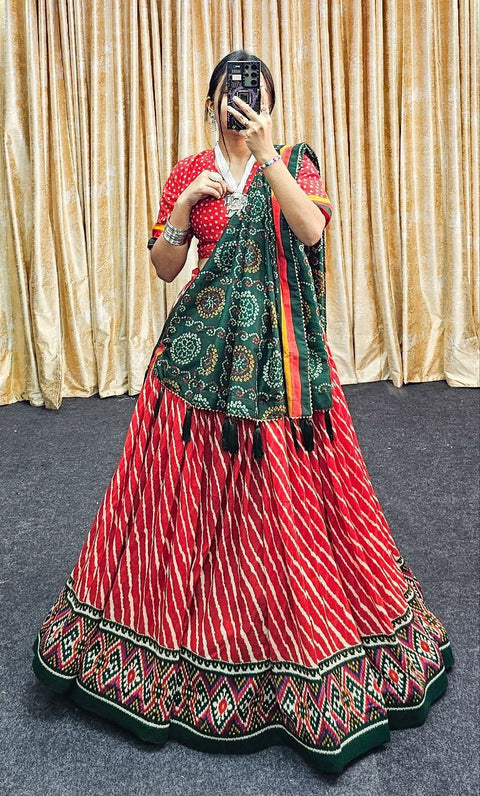Woman Soft Dola Silk Bandhani Foil Print Lehenga Choli