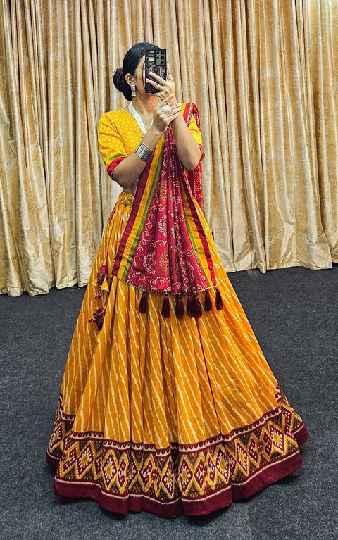 Woman Soft Dola Silk Bandhani Foil Print Lehenga Choli