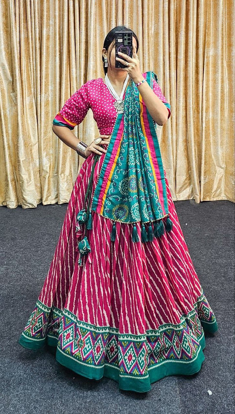 Woman Soft Dola Silk Bandhani Foil Print Lehenga Choli